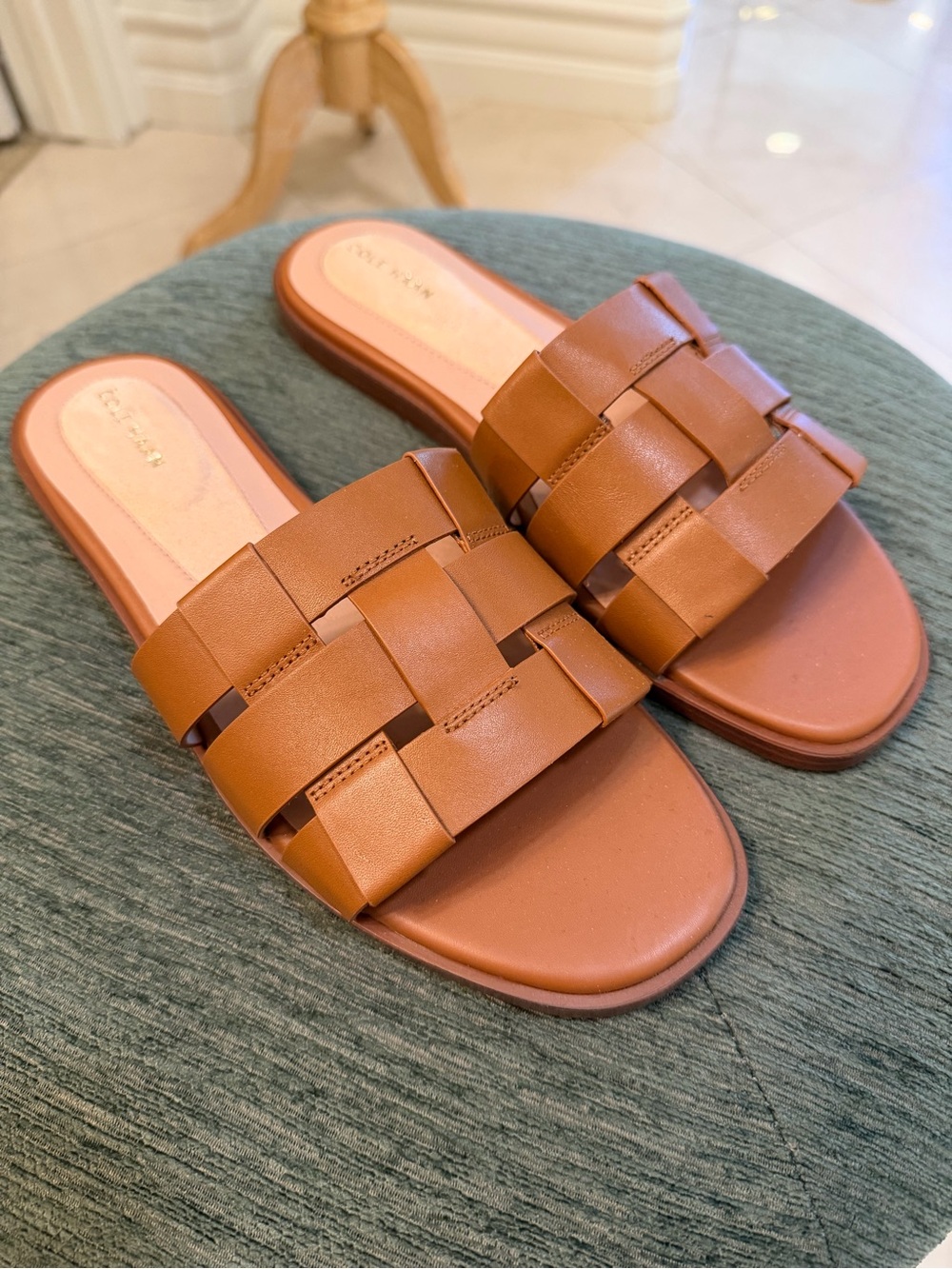 Cole Haan Ensley Go-To Slide Sandals 8.5 Cognac Leather NWOB Grand 360 Comfort